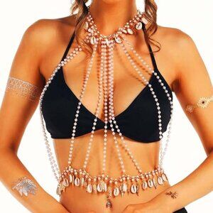 Pearl Body Chain Shell Bra OZ NEW